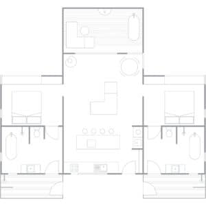 Floor plan of Luxury Villa Two when booked as a 2 bedroom
